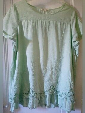 Women’s Light Green Embroidered Crochet-Hem Tunic 100 % Cotton